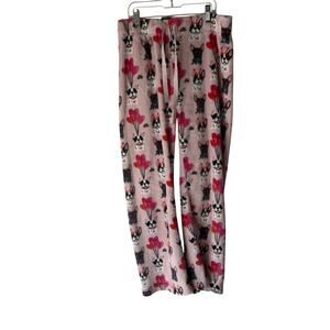 Doggie Drawings Pajama Pants Womens Small Pink French Bulldog Hearts Fleece Cute